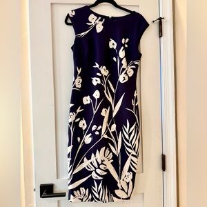 Vince Camuto Navy and White Floral Midi Dress